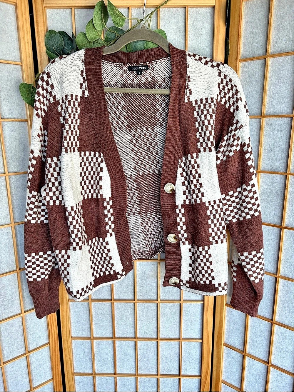 Paper Moon Brown & White Checkered Cardigan